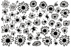 Daisy with a bee and a ladybug tattoo idea