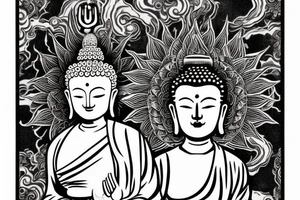 One eye closed buddha coming out of lotus cameo tattoo idea