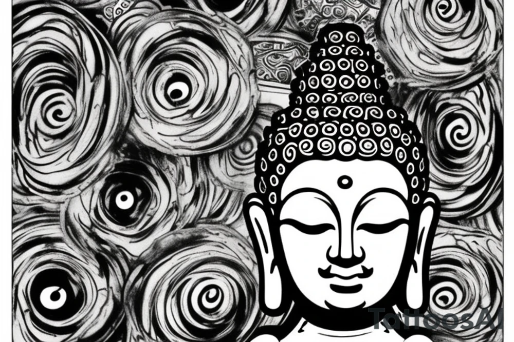 One eye closed buddha coming out of lotus cameo tattoo idea