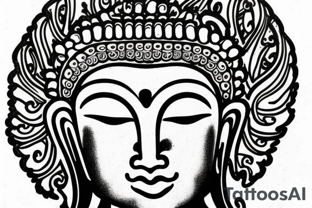 One eye closed buddha coming out of lotus cameo tattoo idea