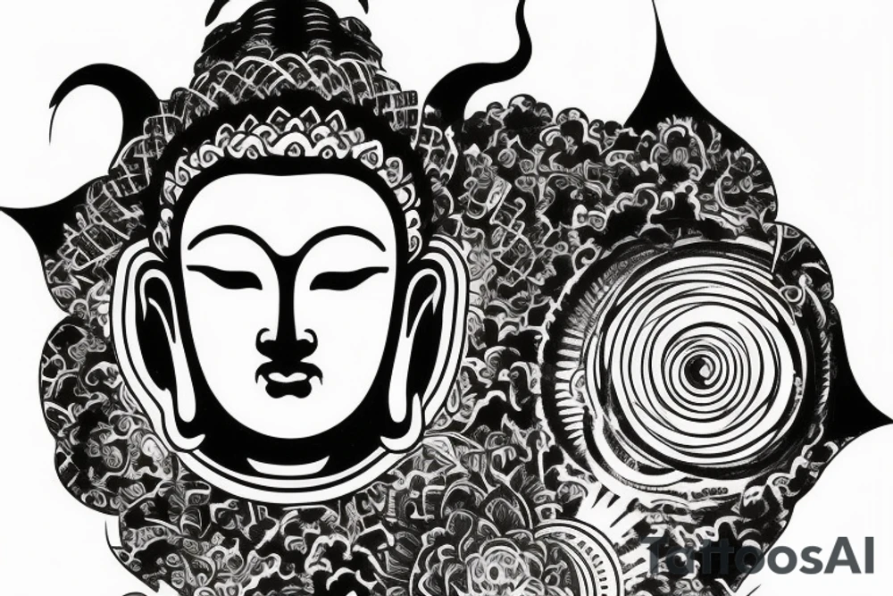 One eye closed buddha coming out of lotus cameo tattoo idea