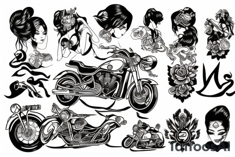 Motorcycle  woman tattoo idea