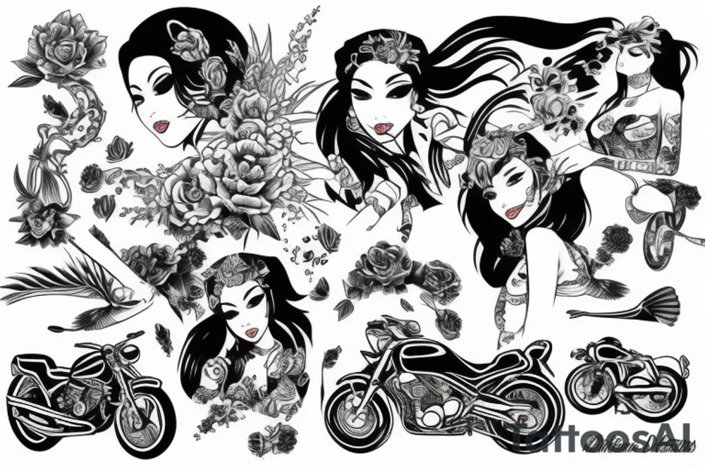 Motorcycle  woman tattoo idea