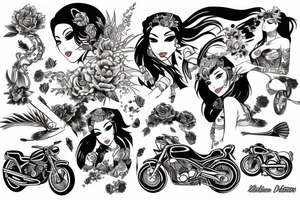Motorcycle  woman tattoo idea