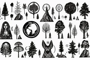 Mother Earth Gaia Goddess with nature plants trees mountain tattoo idea