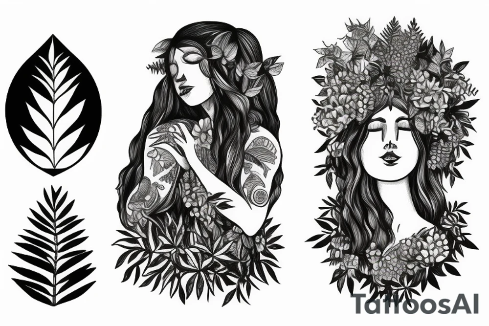 Mother Earth Gaia Goddess with nature plants trees mountain tattoo idea