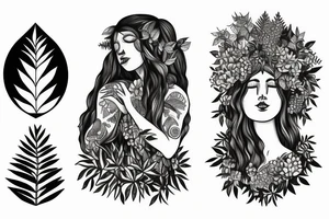 Mother Earth Gaia Goddess with nature plants trees mountain tattoo idea