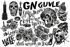 Never give up writing with art around it that represents a struggle tattoo idea