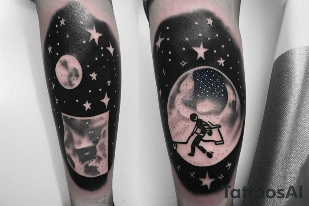 astronaut playing basketball on the moon with a starry sky tattoo idea