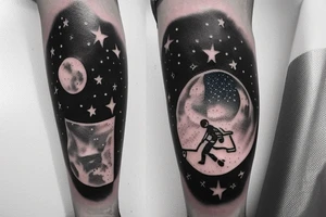 astronaut playing basketball on the moon with a starry sky tattoo idea