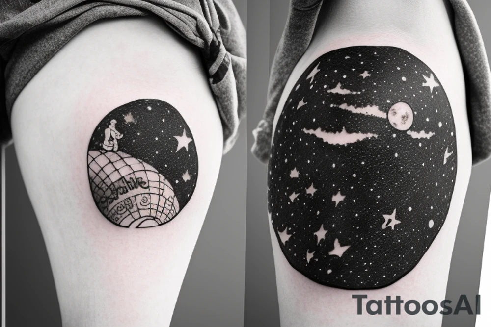 astronaut playing basketball on the moon with a starry sky tattoo idea