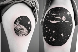 astronaut playing basketball on the moon with a starry sky tattoo idea