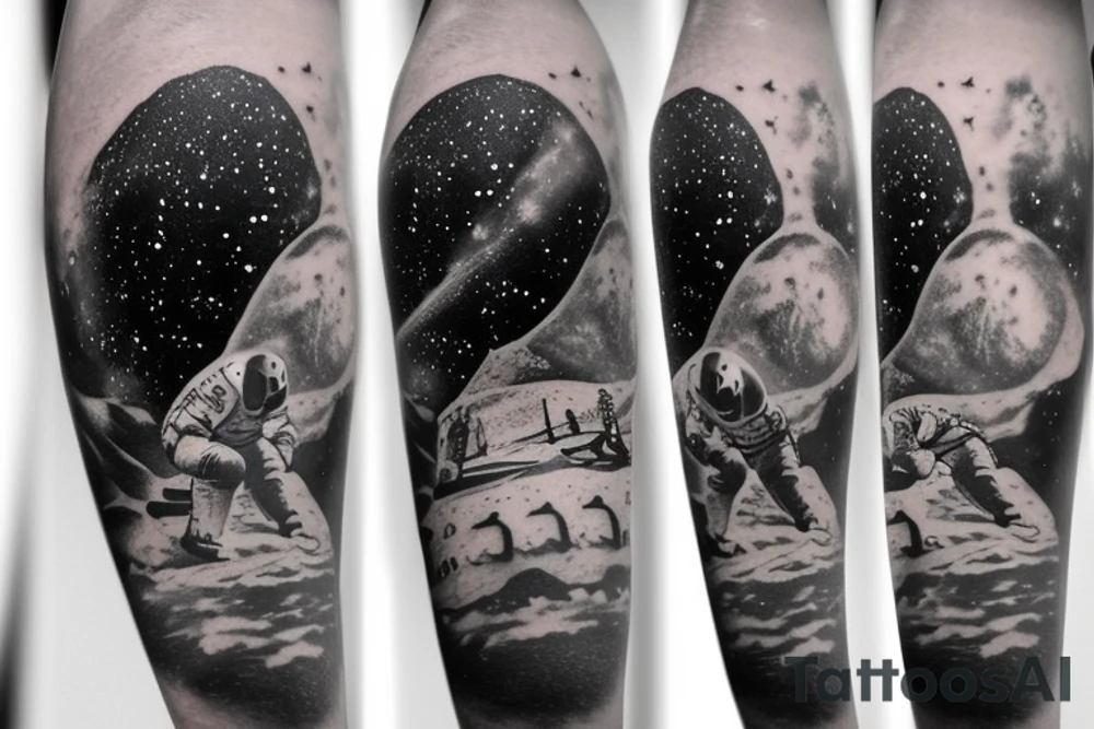 astronaut playing basketball on the moon with a starry sky tattoo idea