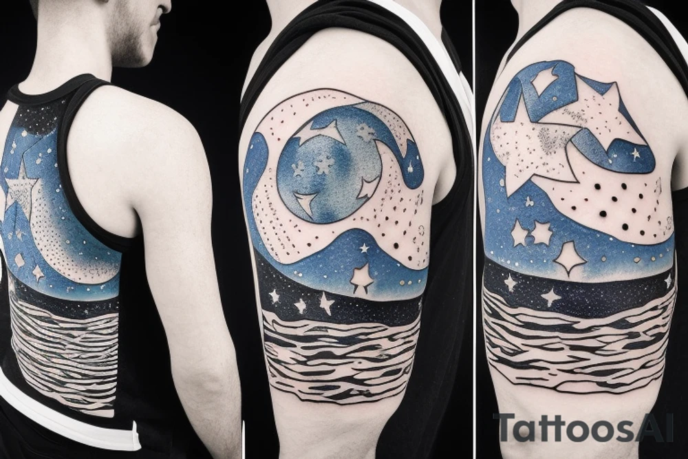 astronaut playing basketball on the moon with a starry sky tattoo idea
