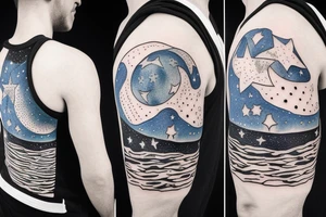 astronaut playing basketball on the moon with a starry sky tattoo idea