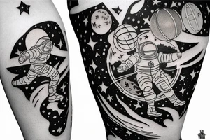 astronaut playing basketball on the moon with a starry sky tattoo idea