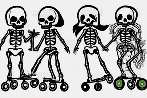 Male Skeleton helps another female skeleton in roller skates tattoo idea
