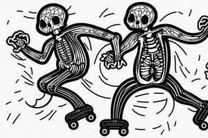 Male Skeleton helps another female skeleton in roller skates tattoo idea