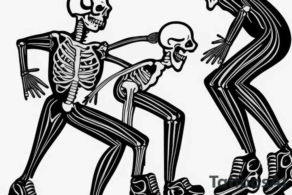 Male Skeleton helps another female skeleton in roller skates tattoo idea