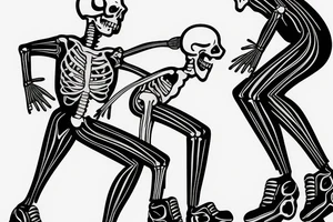 Male Skeleton helps another female skeleton in roller skates tattoo idea