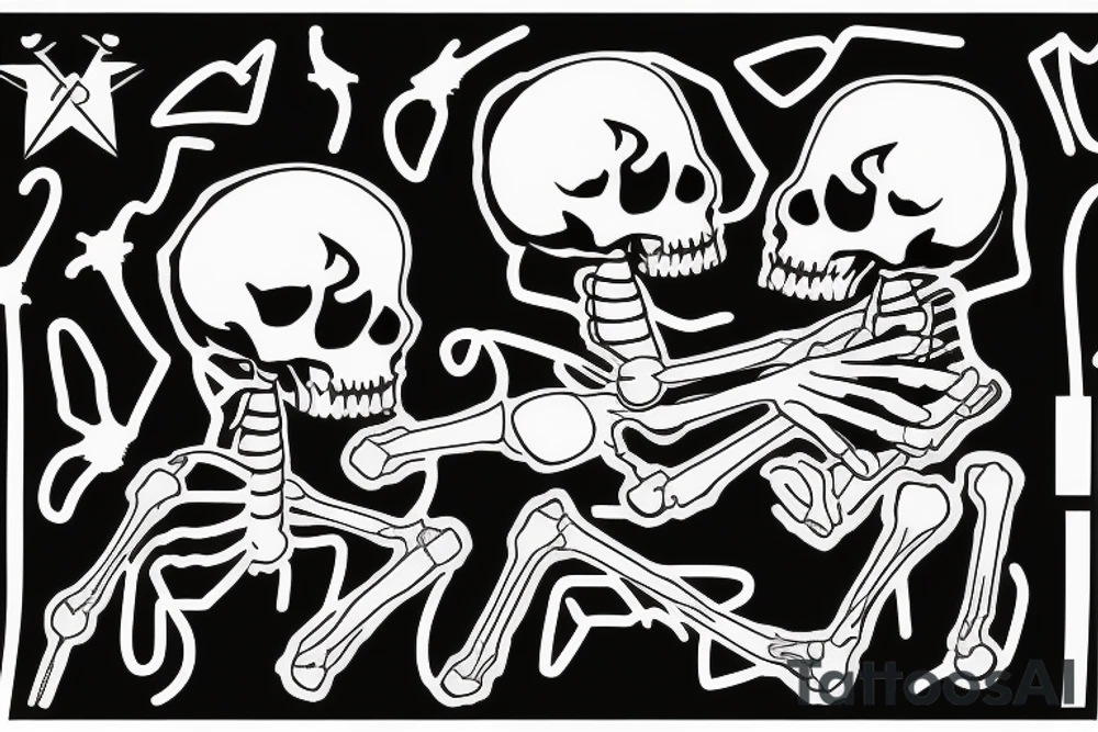 Male Skeleton helps another female skeleton in roller skates tattoo idea