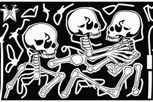 Male Skeleton helps another female skeleton in roller skates tattoo idea