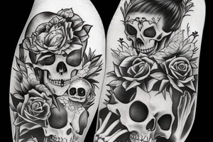 Male Skeleton helps another female skeleton in roller skates tattoo idea