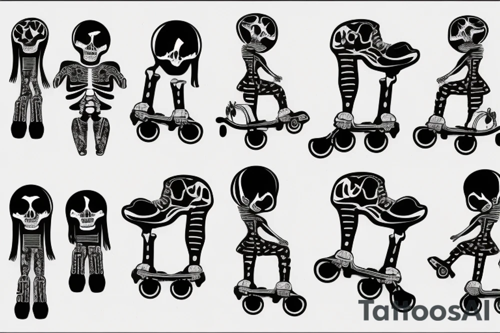 Male Skeleton helps another female skeleton in roller skates tattoo idea