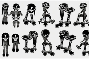 Male Skeleton helps another female skeleton in roller skates tattoo idea