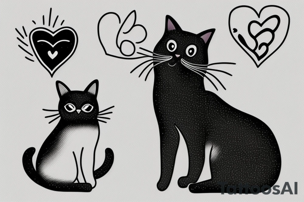 a cat with heart tattoo idea