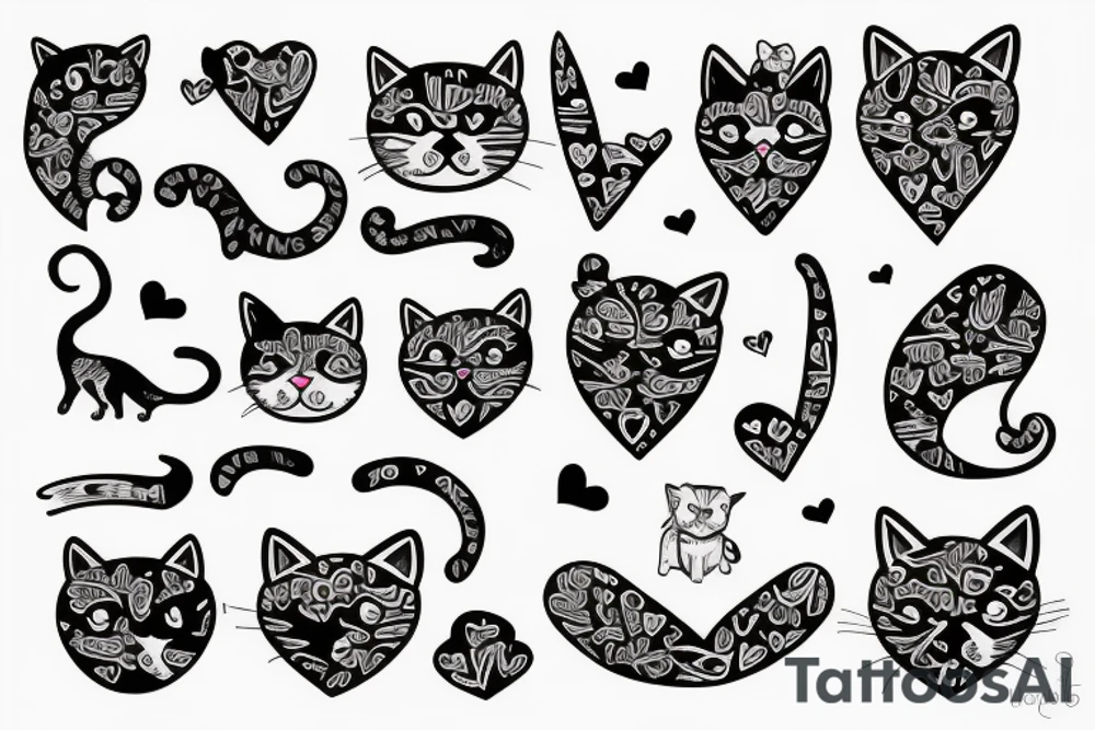 a cat with heart tattoo idea
