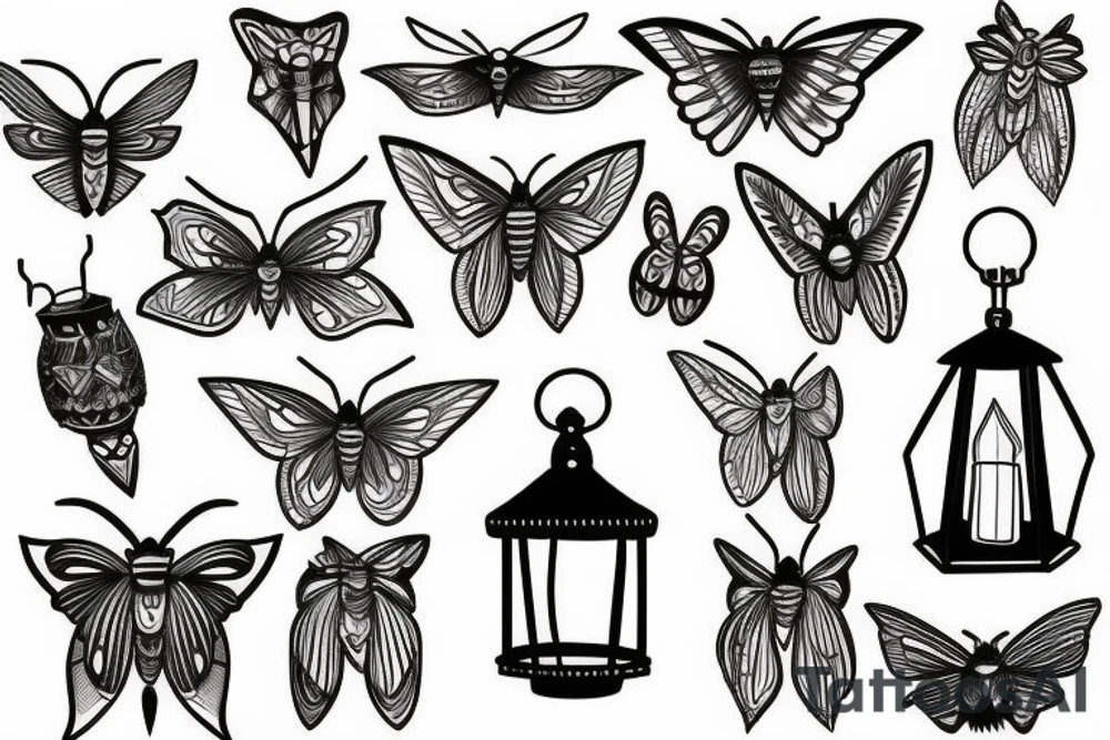 moths gathering around a lantern tattoo idea