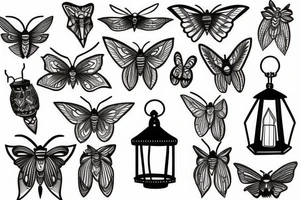 moths gathering around a lantern tattoo idea