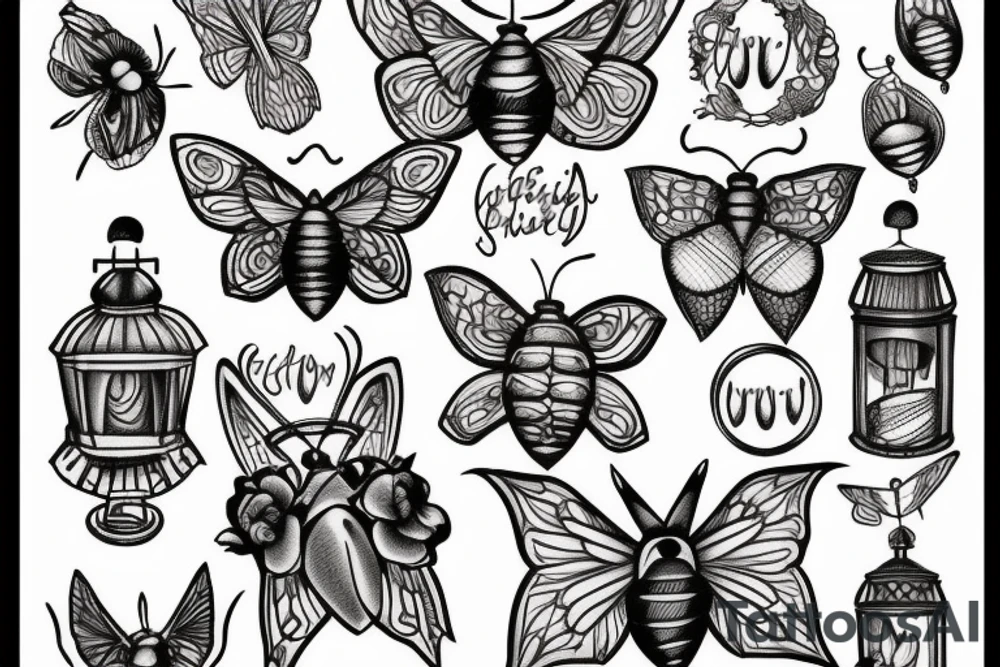 moths gathering around a lantern tattoo idea