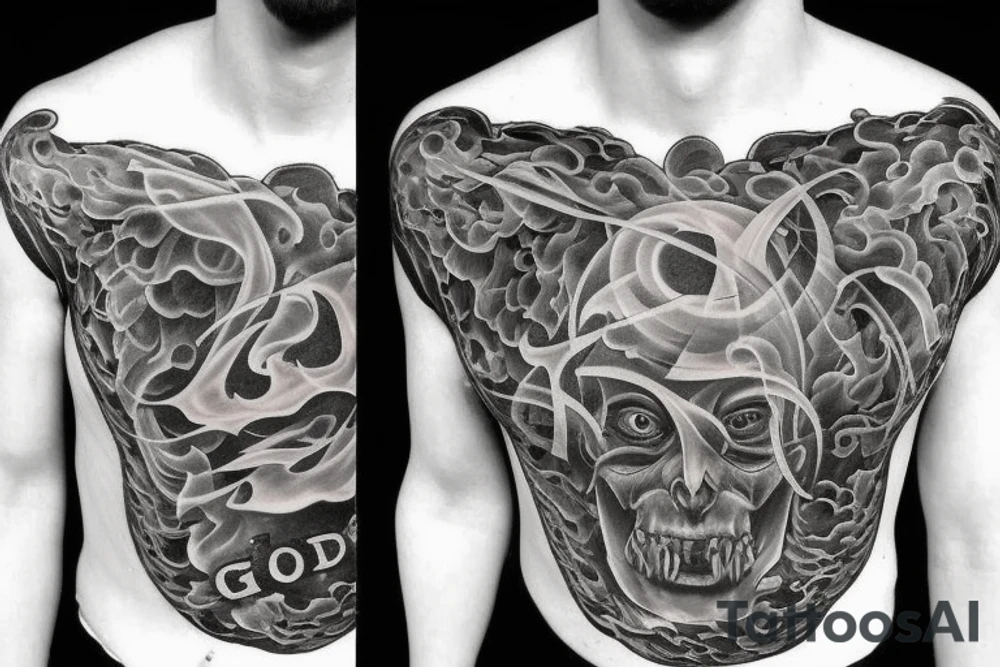 angry, faith, god, flames tattoo idea