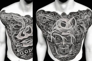 angry, faith, god, flames tattoo idea