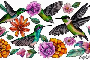 Hummingbird and marigold tattoo idea
