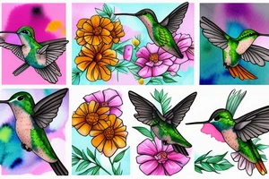 Hummingbird and marigold tattoo idea