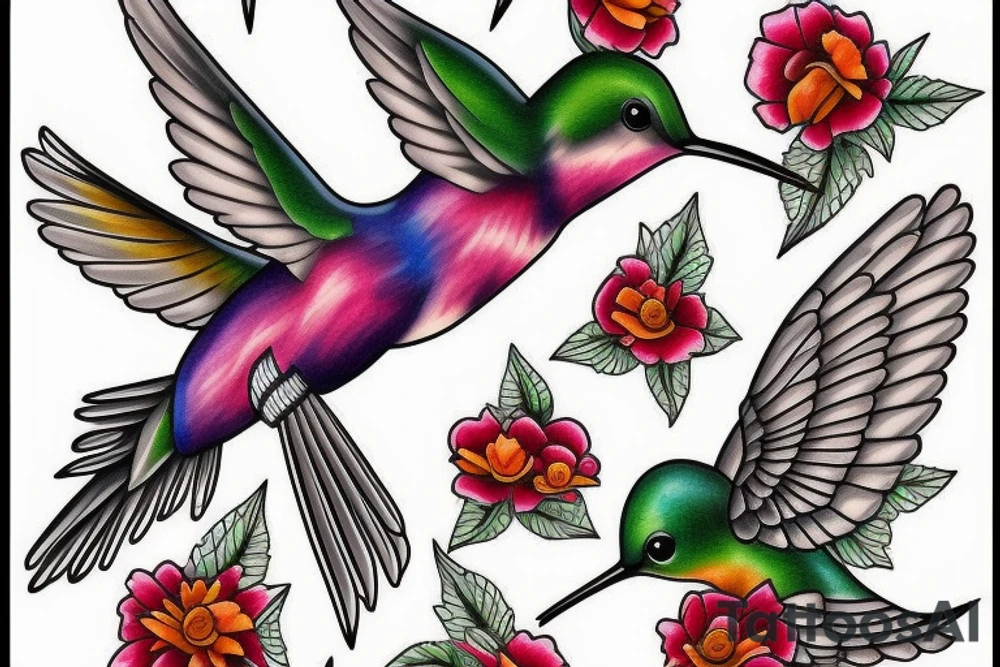 Hummingbird and marigold tattoo idea