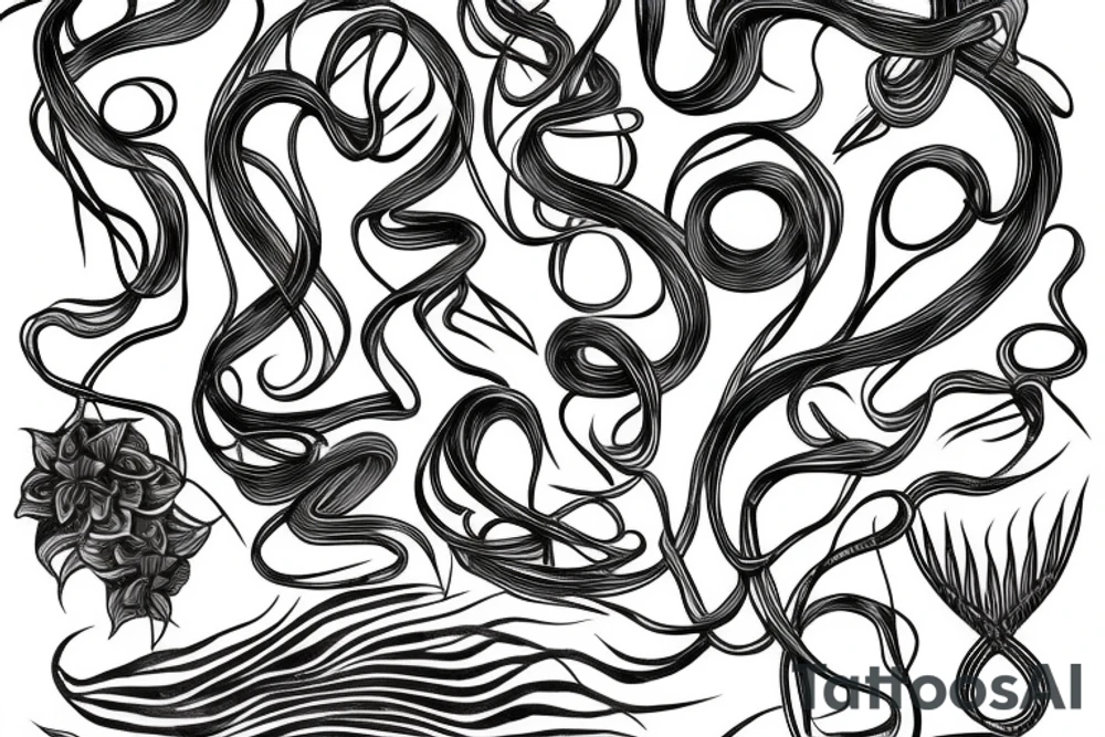 Linear Feniks with tangles tattoo idea