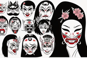Japanese woman with an
 oni-mask on her face tattoo idea