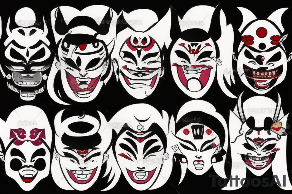 Japanese woman with an
 oni-mask on her face tattoo idea