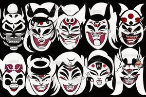 Japanese woman with an
 oni-mask on her face tattoo idea