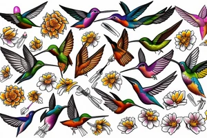 Humming bird and marigold tattoo idea