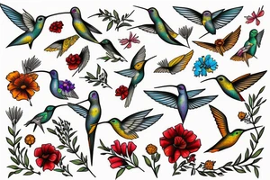 Humming bird and marigold tattoo idea