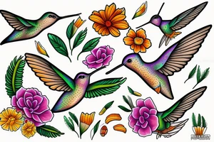 Humming bird and marigold tattoo idea