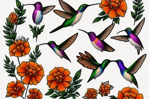 Humming bird and marigold tattoo idea