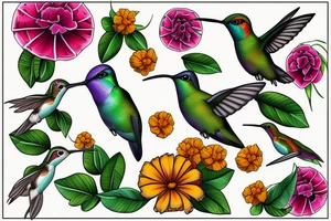 Humming bird and marigold tattoo idea