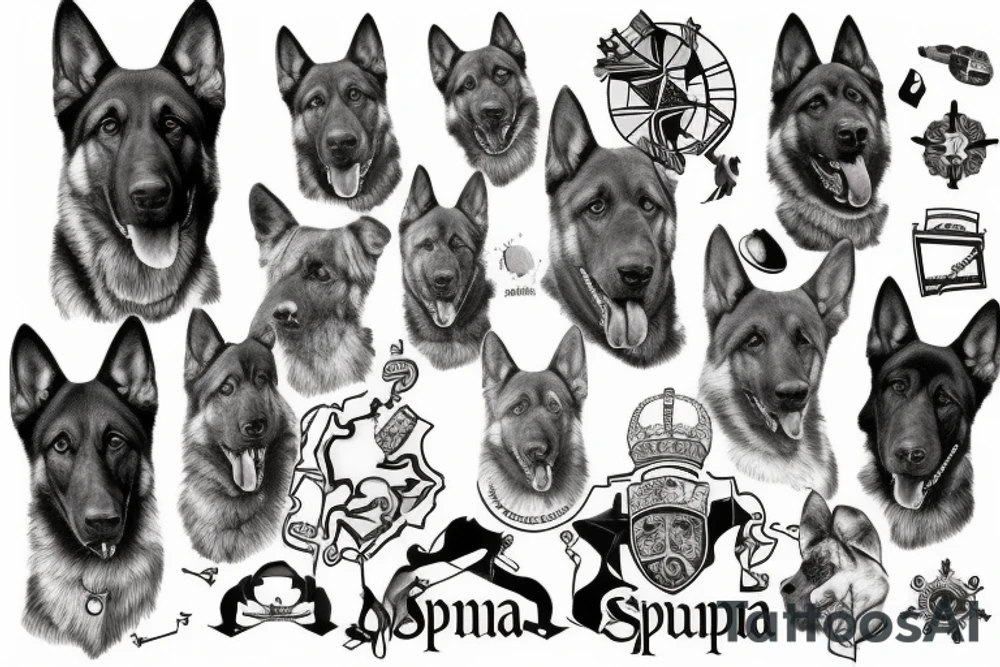 German shepherd and a map of Spain tattoo idea