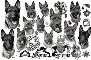 German shepherd and a map of Spain tattoo idea